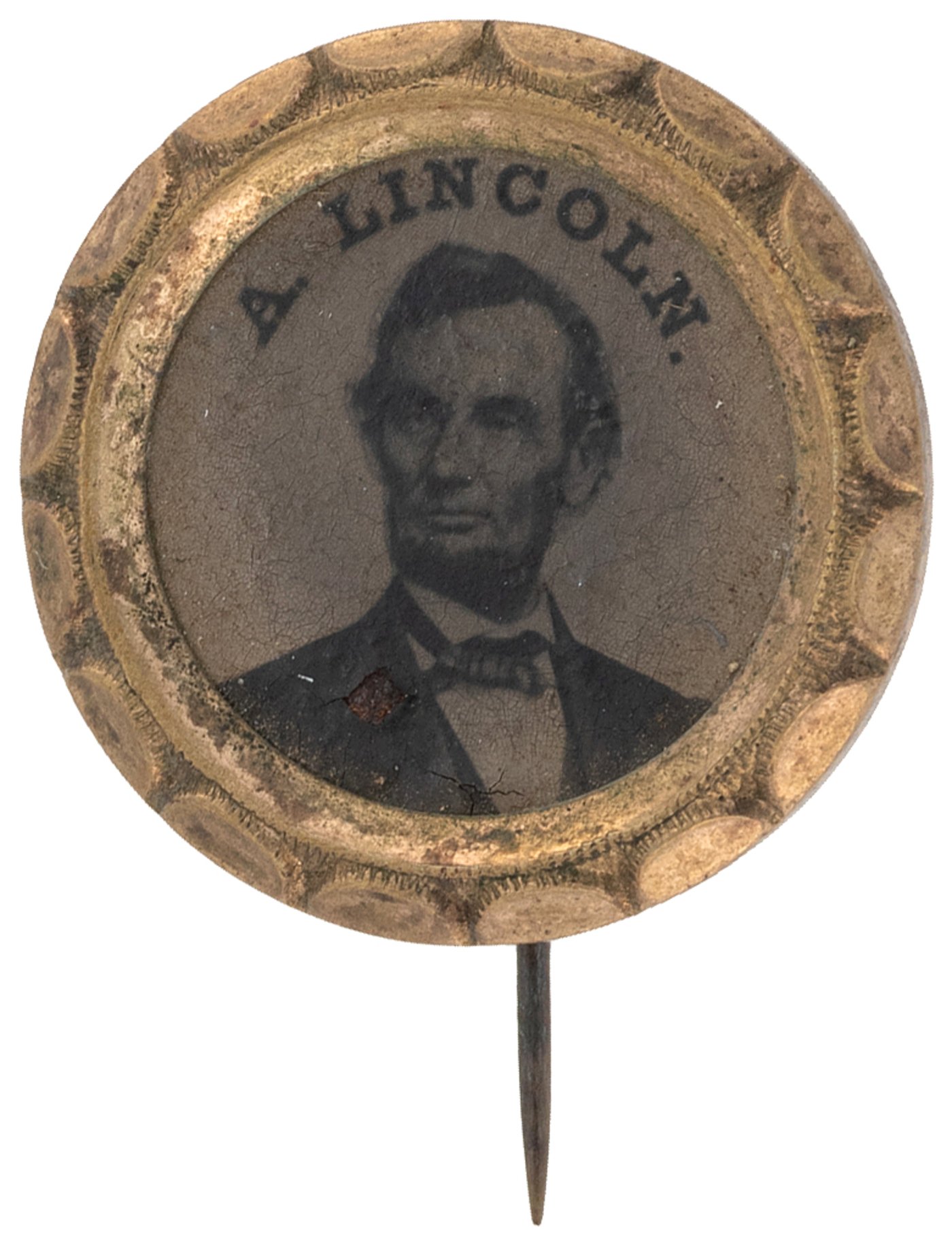 Hake S A LINCOLN 1864 FERROTYPE STICK PIN BADGE DeWITT 1864 105A