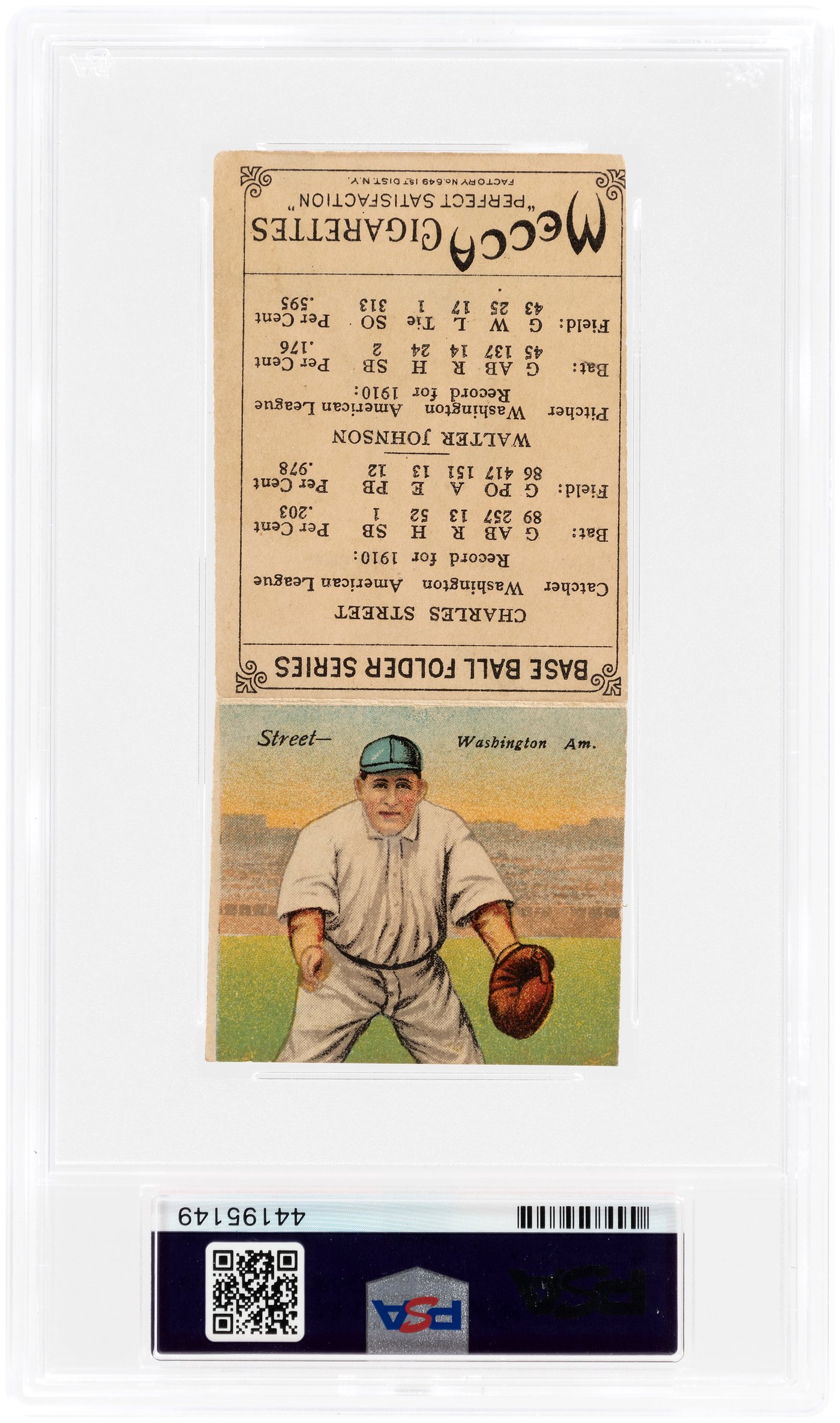 Hake S 1911 T201 MECCA DOUBLE FOLDERS WALTER JOHNSON GABBY STREET HOF