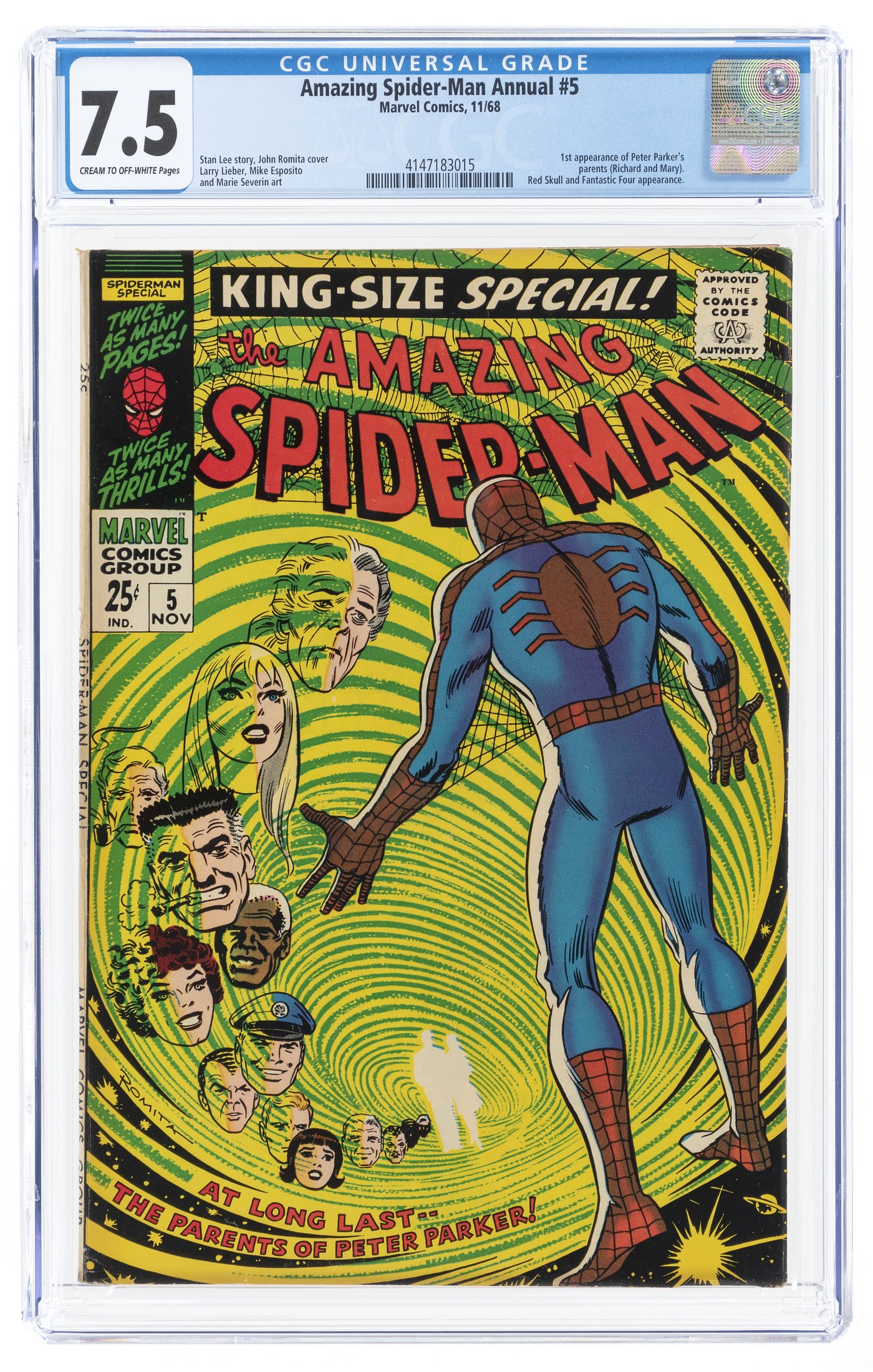 Hake S AMAZING SPIDER MAN ANNUAL 5 NOVEMBER 1968 CGC 7 5 VF FIRST