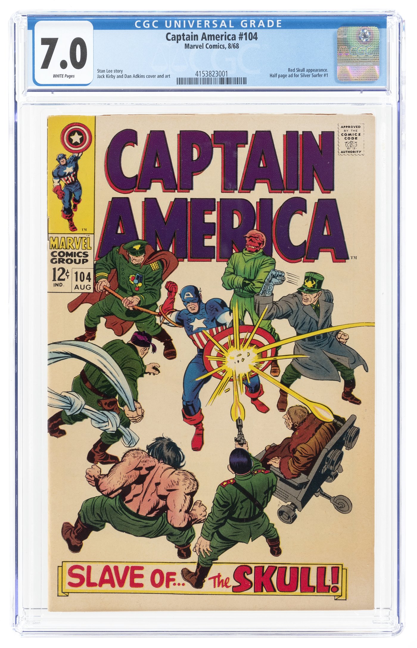 Hake S CAPTAIN AMERICA 104 AUGUST 1968 CGC 7 0 FINE VF