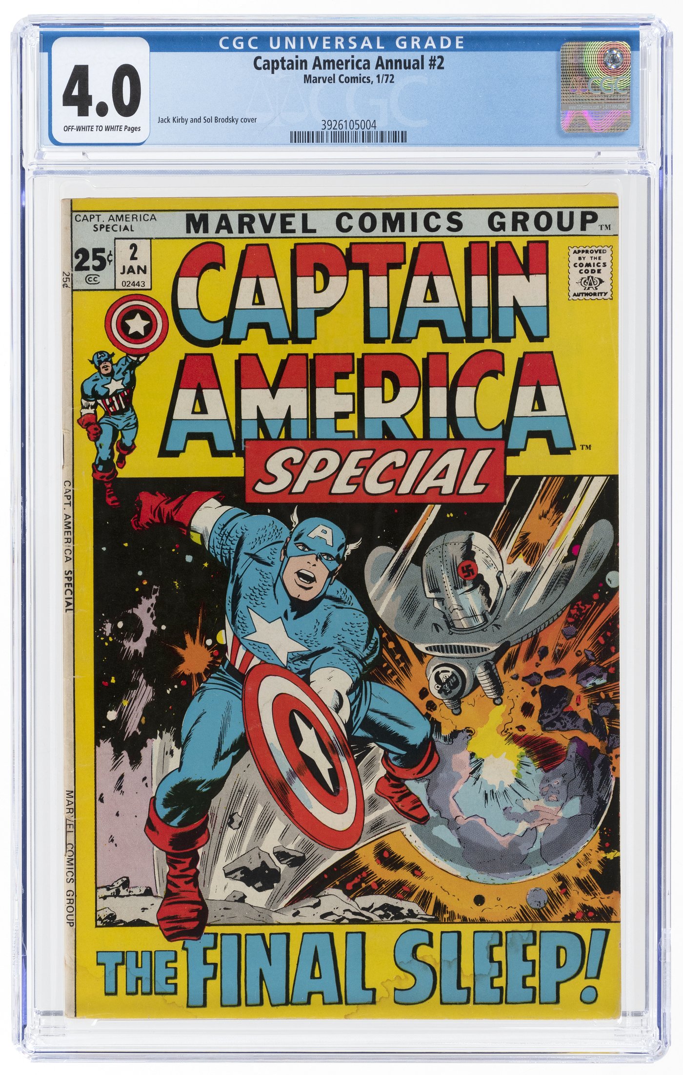 Hake S CAPTAIN AMERICA ANNUAL 2 JANUARY 1972 CGC 4 0 VG