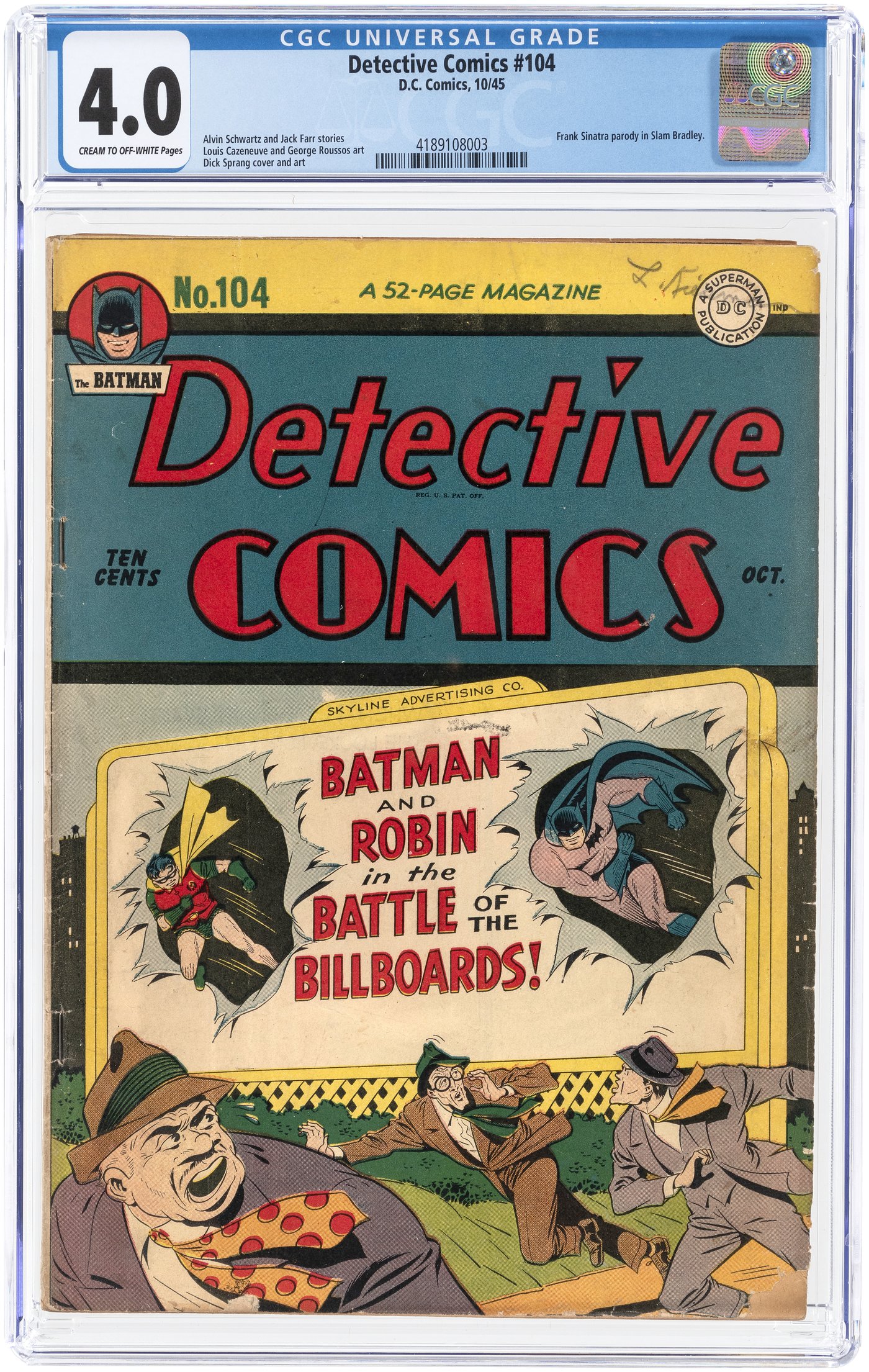 Hake S DETECTIVE COMICS 104 OCTOBER 1945 CGC 4 0 VG