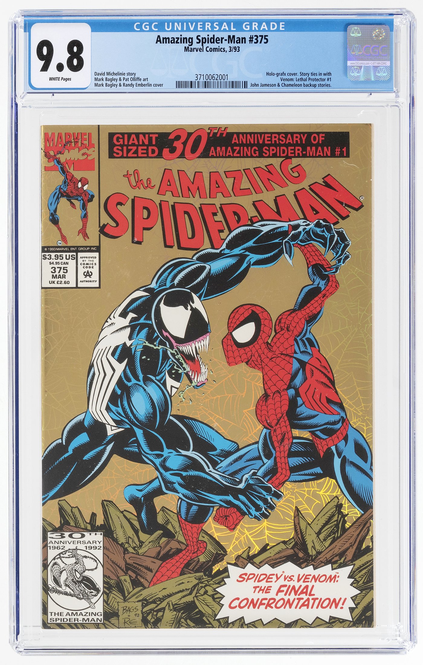 Hake S AMAZING SPIDER MAN 375 MARCH 1993 CGC 9 8 NM MINT