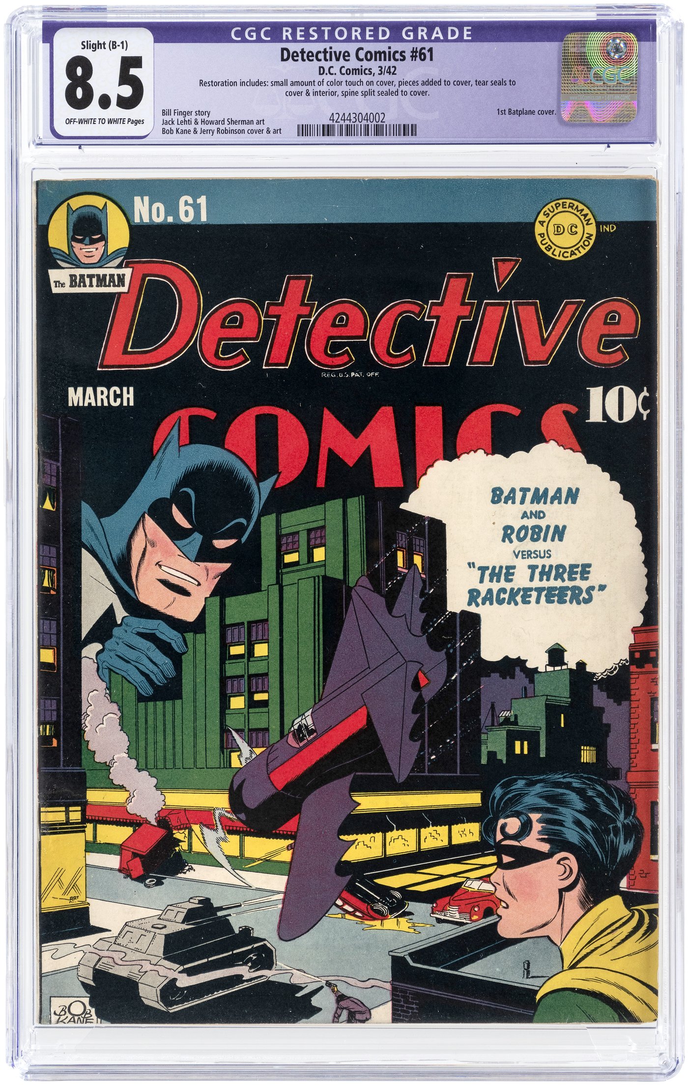 Hake S DETECTIVE COMICS 61 MARCH 1942 CGC RESTORED 8 5 SLIGHT B 1 VF