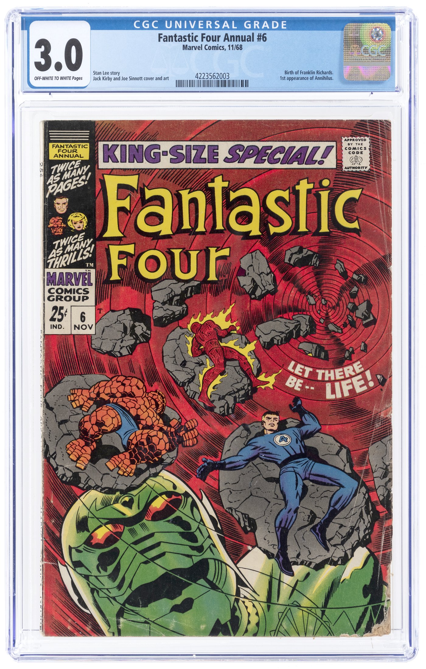 Hake S FANTASTIC FOUR ANNUAL 6 NOVEMBER 1968 CGC 3 0 GOOD VG BIRTH