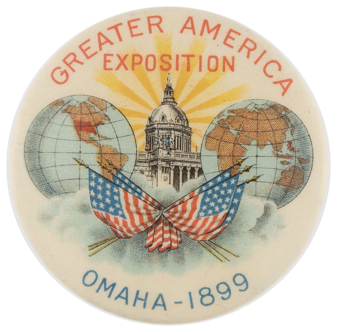 Hake S OMAHA 1899 GREATER AMERICA EXPOSITION FOLLOW UP BUTTON TO