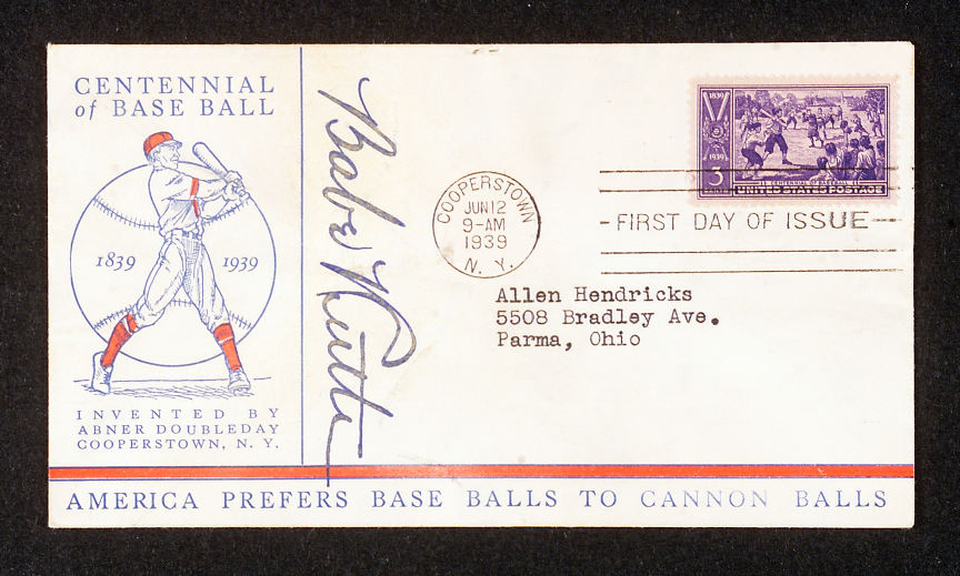 Hake S BABE RUTH SIGNED CENTENNIAL 1939 FIRST DAY COVER ENVELOPE