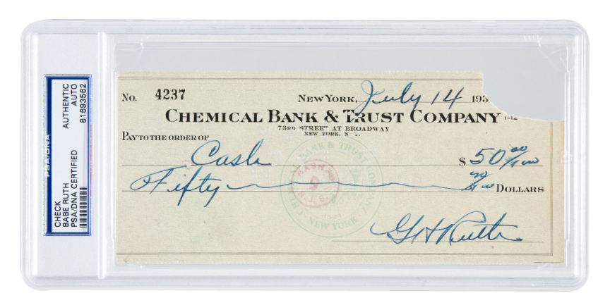 Hake S Babe Ruth Signed Check