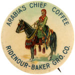 "ARABIA'S CHIEF COFFEE " BEAUTIFUL MULTI-COLOR BUTTON FROM 1905.