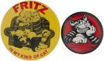 ROBERT CRUMB THREE MR. NATURAL BUTTONS, MR. NATURAL PATCH, TWO FRITZ THE CAT BUTTONS.