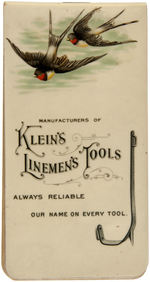 BEAUTIFUL CELLULOID COVERED MEMO TABLET FOR "KLEIN'S LINEMEN'S TOOLS."