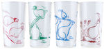 AL CAPP LI'L ABNER CHARACTERS 1949 SHMOO TUMBLER SET OF 8 GLASSES IN BOX.