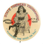 RARE 1900 KANSAS FIREMEN'S TOURNAMENT BUTTON FROM HAKE COLLECTION.