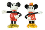 "MICKEY/MINNIE MOUSE" FIGURAL BISQUE TOOTHBRUSH HOLDERS.