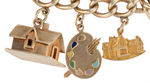 PRINCE VALIANT CREATOR HAL FOSTER 14K GOLD CHARM BRACELET FROM 1954 "THIS IS YOUR LIFE" TV SHOW.