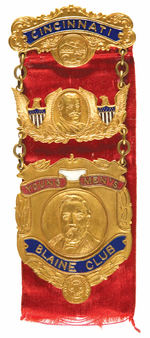 "YOUNG MEN'S BLAINE CLUB" EXCEPTIONAL RIBBON BADGE PICTURING TAFT CIRCA 1908.