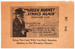 "THE GREEN HORNET STRIKES AGAIN" MOVIE CLUB CARD.