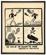 JOHN HELD JR. "THE FATE OF THE CIGARETTE FIEND" FRAMED WOODCUT.