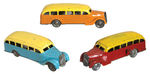 TRIO OF PAINTED TIN WIND-UP BUSES.