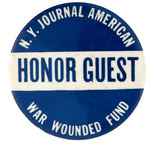 WORLD WAR II BUTTON PAIR FOR VETERANS EVENT BY "N.Y. JOURNAL AMERICAN" NEWSPAPER.