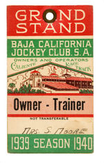 "BAJA CALIFORNIA JOCKEY CLUB/OWNER-TRAINER" CELLULOID COVERED TICKET BOOKLET.