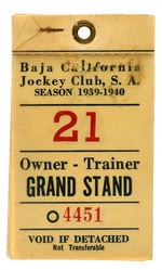 "BAJA CALIFORNIA JOCKEY CLUB/OWNER-TRAINER" CELLULOID COVERED TICKET BOOKLET.