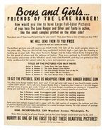"LONE RANGER BUBBLE GUM PICTURES" RARE PROMOTIONAL SHEET.