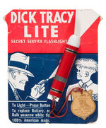 "DICK TRACY LITE" FLASHLIGHT WITH BRASS SHIELD ON ORIGINAL CARD.