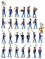 MARCHING SOLDIERS ALONG W/MATCHING BAND LOT OF 26 METAL FIGURES.