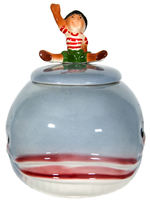 NON-DISNEY PINOCCHIO AND WHALE FIGURAL CERAMIC COOKIE JAR.