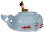 NON-DISNEY PINOCCHIO AND WHALE FIGURAL CERAMIC COOKIE JAR.