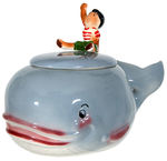 NON-DISNEY PINOCCHIO AND WHALE FIGURAL CERAMIC COOKIE JAR.