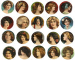 20 DIFFERENT BEAUTIFUL LADY BUTTONS CIRCA 1905 ISSUED BY CIGARETTE COMPANIES.