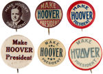 HOOVER 1920 PRESIDENTIAL GROUP OF SIX BUTTONS.