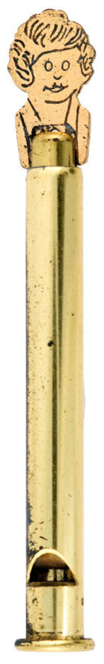 ORPHAN ANNIE BRASS SLIDE DOG WHISTLE FROM QUAKER CEREALS 1941.