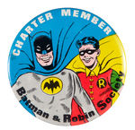 "CHARTER MEMBER BATMAN & ROBIN SOCIETY" DISPLAY BOX OF BUTTONS.