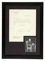 PRESIDENT CALVIN COOLIDGE SIGNED LETTER DISPLAY.