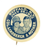 "COL. LINDBERGH & MOTHER" SOUVENIR BUTTON FROM BUFFALO APPEARANCE.