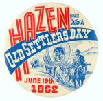 "HAZEN NORTH DAKOTA OLD SETTLERS DAY" SHOWING CONESTOGA WAGONS.