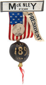 "McKINLEY FOR PRESIDENT" RIBBON BADGE WITH REAL PHOTO AND REAL CHESTNUT.