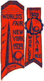 NYWF 1939-40 LOT OF SEVEN PATCHES AND TWO BOOKMARKS.