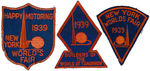 NYWF 1939-40 LOT OF SEVEN PATCHES AND TWO BOOKMARKS.