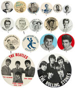 17 BUTTONS FOR SINGERS SPANNING 1940s SINATRA TO 1960s BEATLES/STONES.