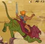 "HE-MAN AND THE MASTERS OF THE UNIVERSE" TWO-CEL SETUP WITH PANORAMIC BACKGROUND.