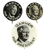 "GARNER FOR PRESIDENT" 3 HOPEFUL BUTTONS.