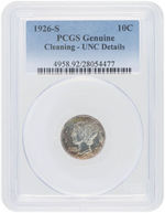 10C MERCURY DIME 1926-S PCGS GENUINE-UNC DETAILS.