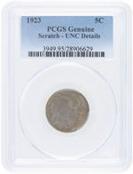 5C BUFFALO NICKEL 1923 PCGS GENUINE SCRATCH-UNC DETAILS.