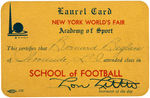 COLLEGE FOOTBALL LEGEND LOU LITTLE SIGNED NEW YORK WORLD'S FAIR CARD.