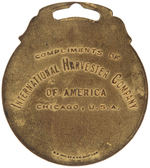 "IHC/McCORMICK-DEERING FARM MACHINES" ENAMEL AND BRASS WATCH FOB.