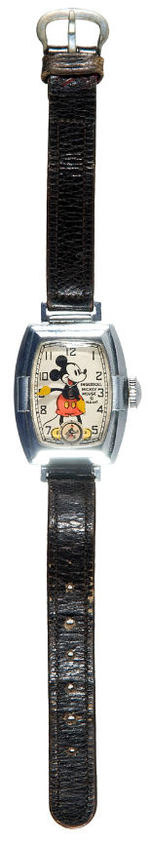 "MICKEY MOUSE INGERSOLL DELUXE WRISTWATCH" BOYS MODEL WITH LEATHER BAND.